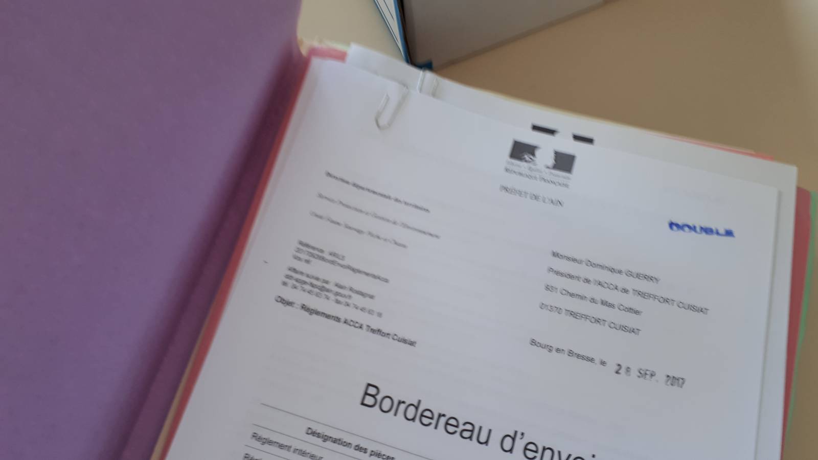 Archives de l'Ain , exemple de contenu de dossier