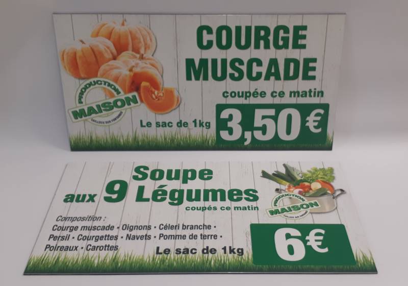 2 panneaux en Dibond® impression directe pour Fruits et Légumes Lyon et sa région